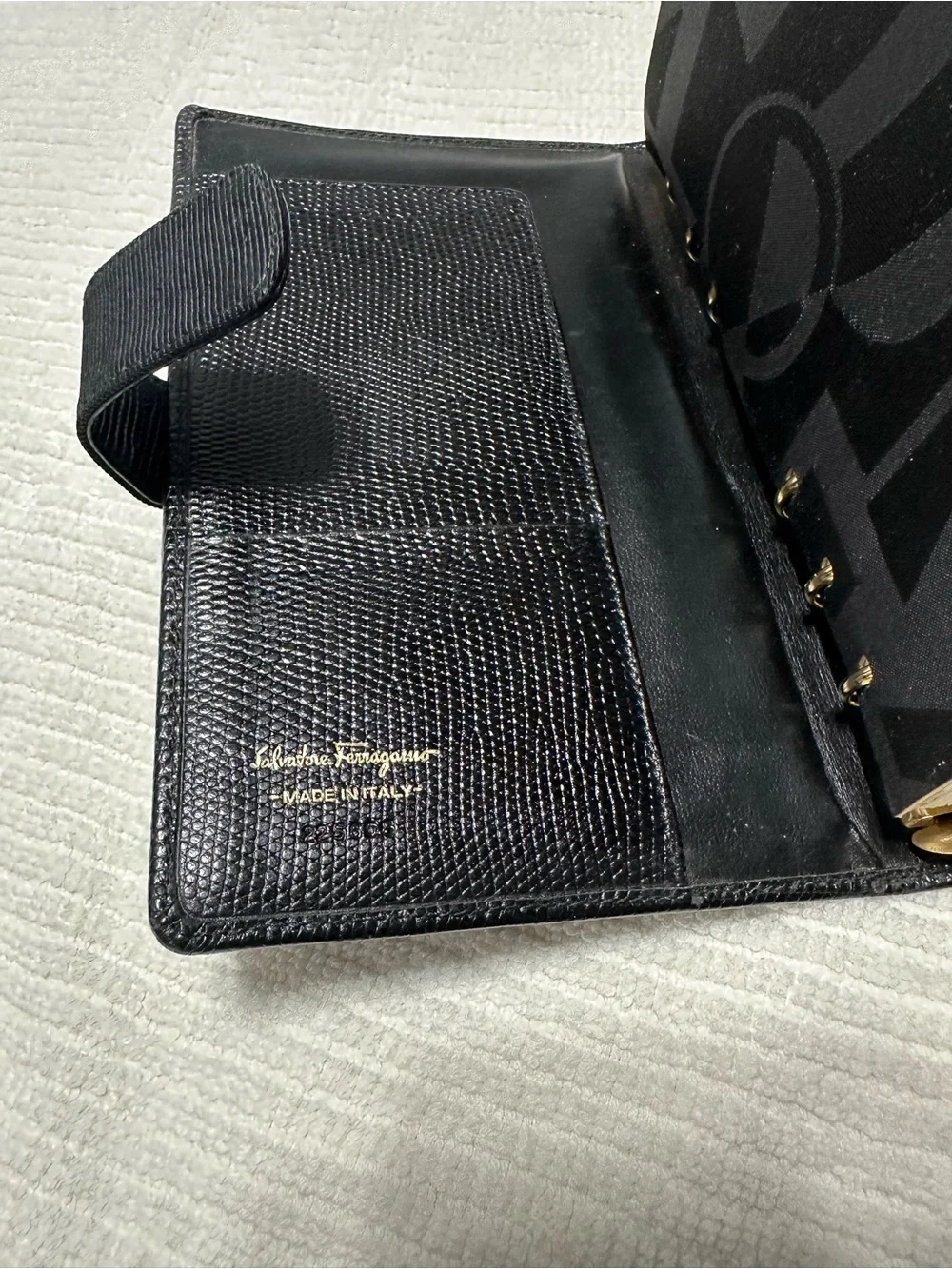 Salvatore Ferragamo Black Leather Card & Key Holder with Gold Buckle